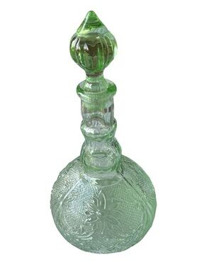 Vintage Indiana Glass Tiara Decanter Sandwich Pattern Chantilly Green Stopper